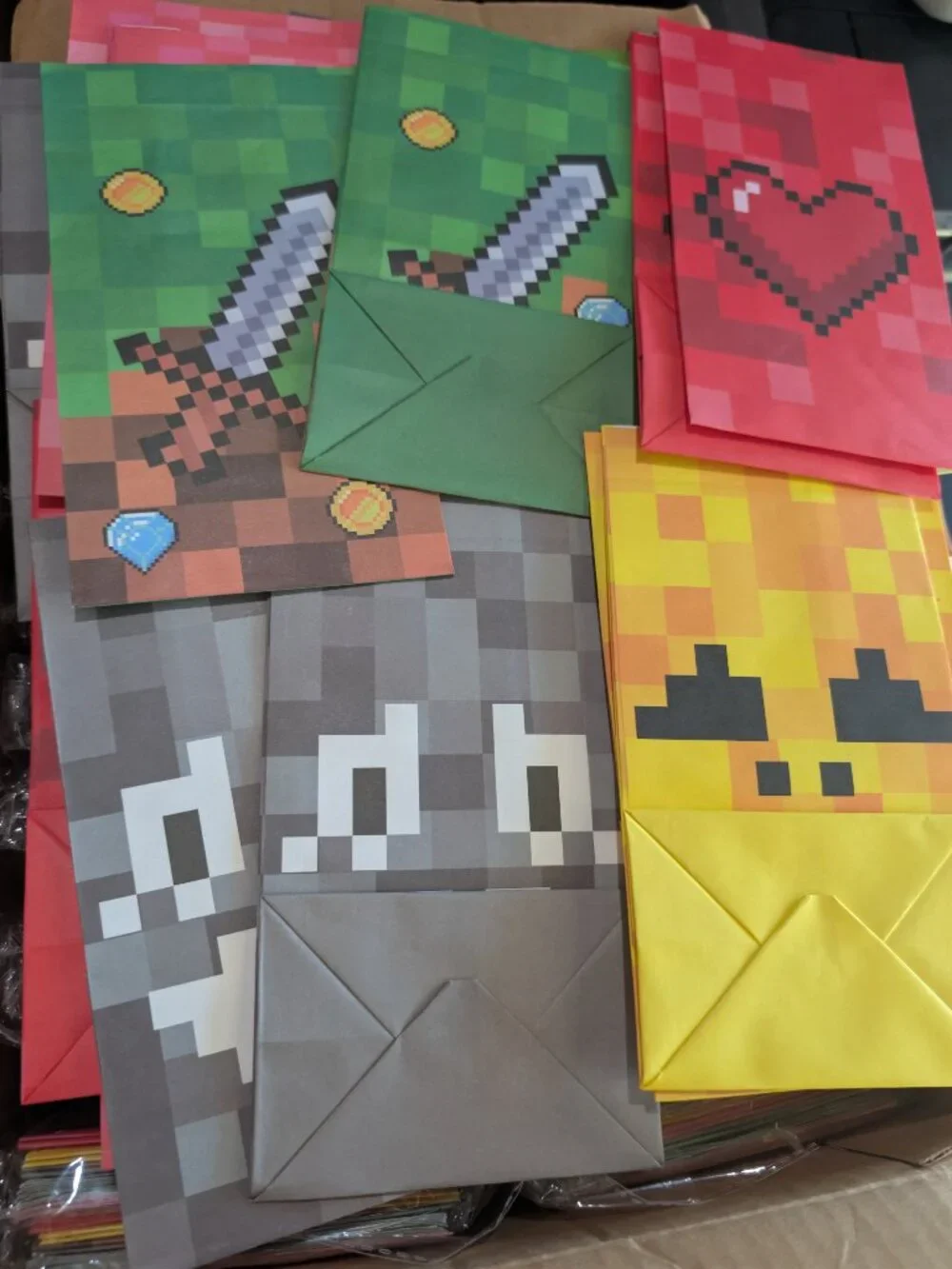 24 Pc Pixel Gamer Favor Bags w/ 2 Sticker Sheets | Gaming Party Goodie Bags NEW